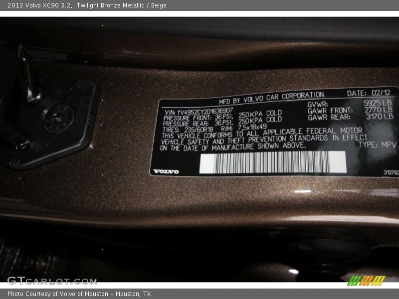 Twilight Bronze Metallic / Beige 2013 Volvo XC90 3.2