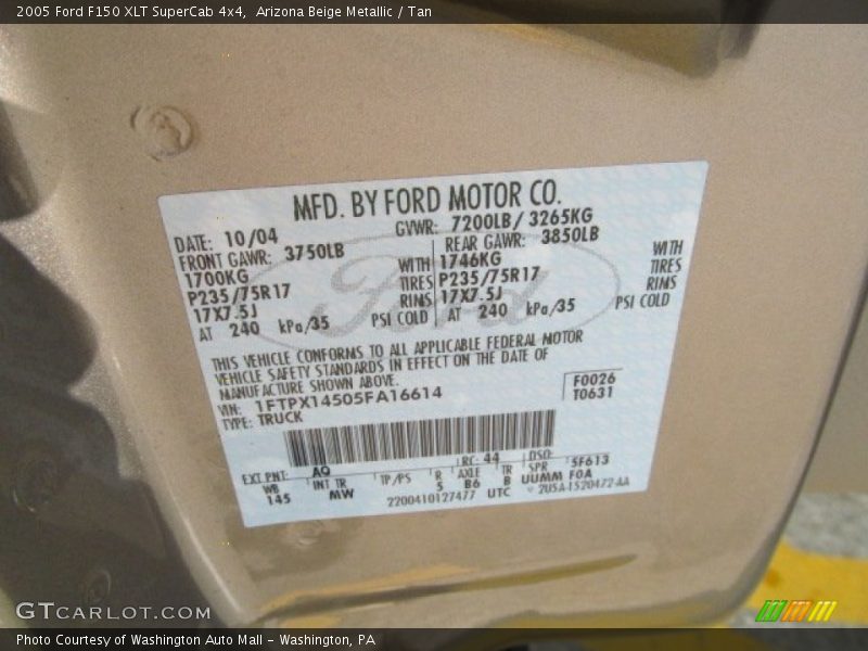2005 F150 XLT SuperCab 4x4 Arizona Beige Metallic Color Code AQ