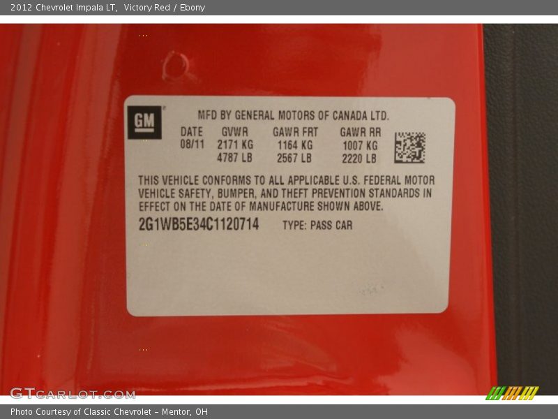Victory Red / Ebony 2012 Chevrolet Impala LT