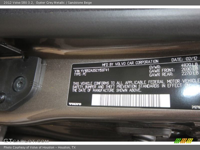 Oyster Grey Metallic / Sandstone Beige 2012 Volvo S80 3.2