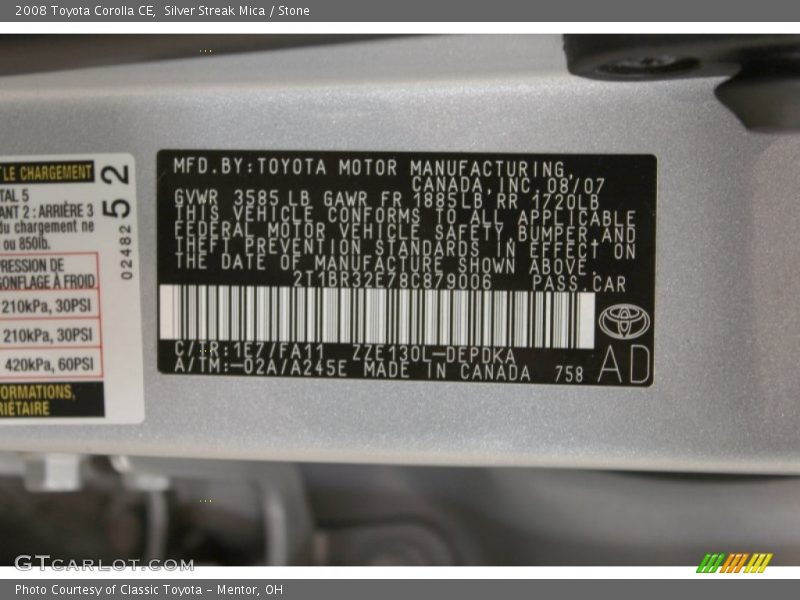 2008 Corolla CE Silver Streak Mica Color Code 1E7
