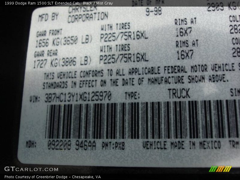 Black / Mist Gray 1999 Dodge Ram 1500 SLT Extended Cab