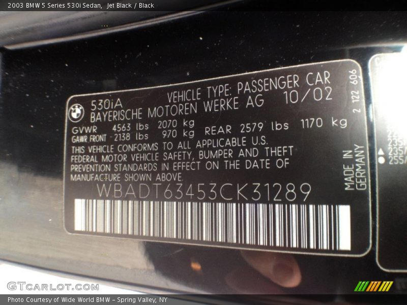 Jet Black / Black 2003 BMW 5 Series 530i Sedan
