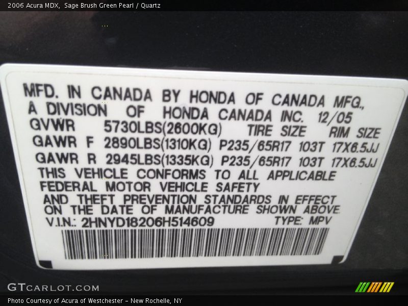 Sage Brush Green Pearl / Quartz 2006 Acura MDX