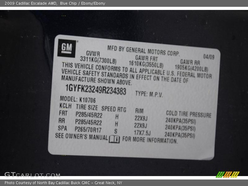 Blue Chip / Ebony/Ebony 2009 Cadillac Escalade AWD