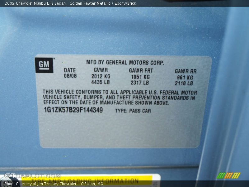 Info Tag of 2009 Malibu LTZ Sedan