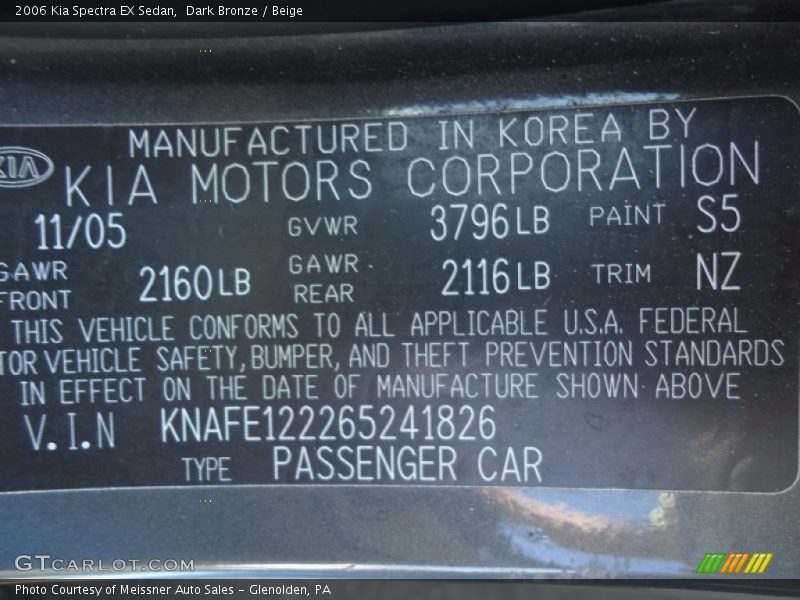 Dark Bronze / Beige 2006 Kia Spectra EX Sedan