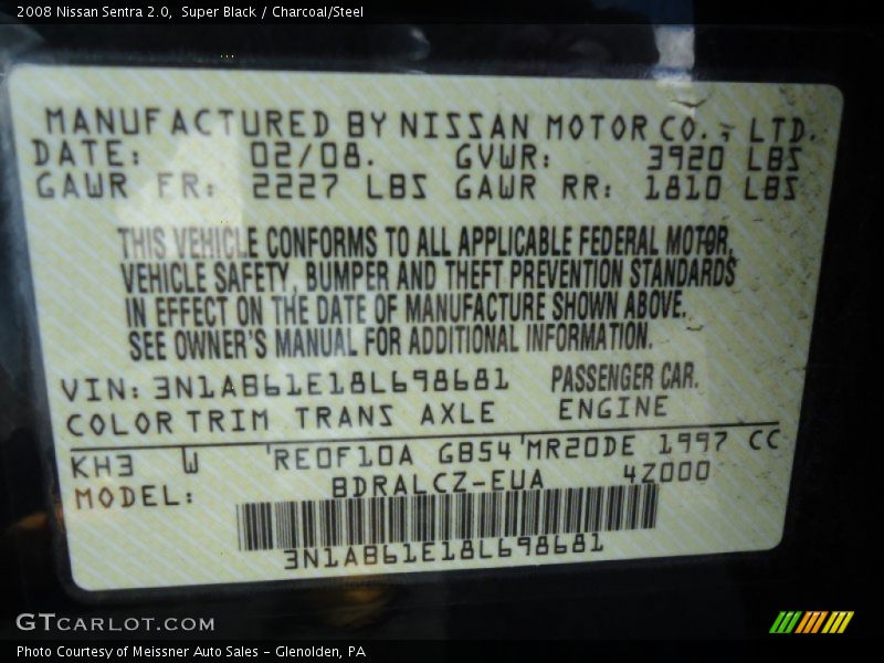 Super Black / Charcoal/Steel 2008 Nissan Sentra 2.0