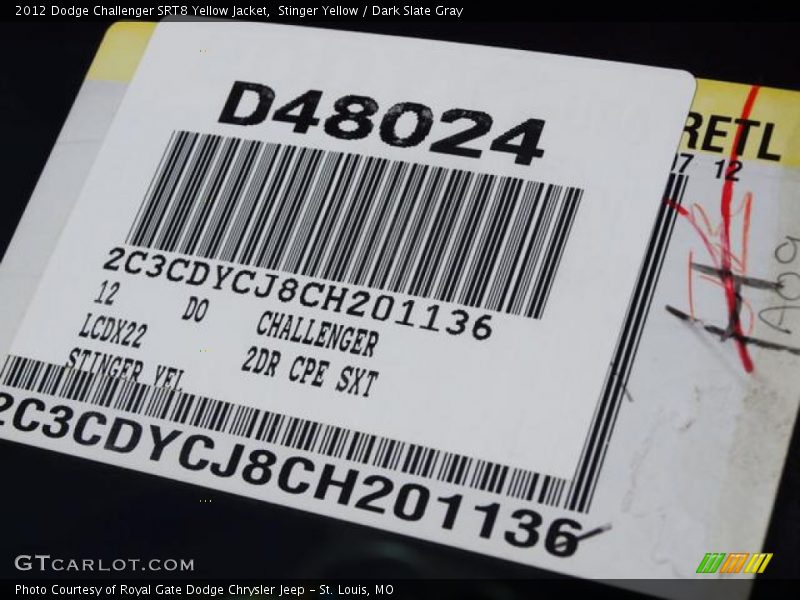 Stinger Yellow / Dark Slate Gray 2012 Dodge Challenger SRT8 Yellow Jacket