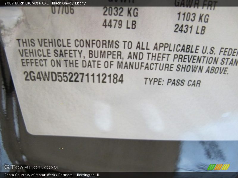 Black Onyx / Ebony 2007 Buick LaCrosse CXL