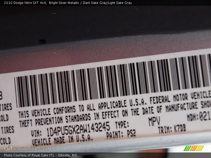 2010 Nitro SXT 4x4 Bright Silver Metallic Color Code PS2