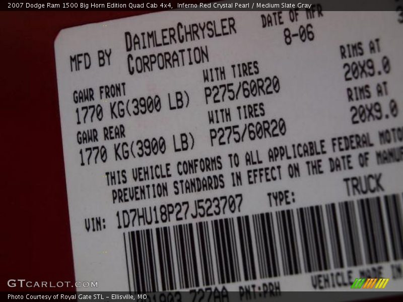 2007 Ram 1500 Big Horn Edition Quad Cab 4x4 Inferno Red Crystal Pearl Color Code PRH