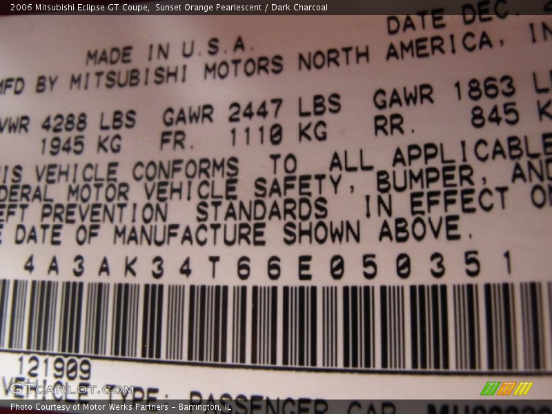 Sunset Orange Pearlescent / Dark Charcoal 2006 Mitsubishi Eclipse GT Coupe