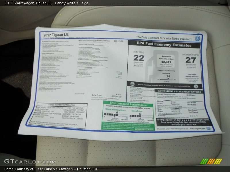 Candy White / Beige 2012 Volkswagen Tiguan LE