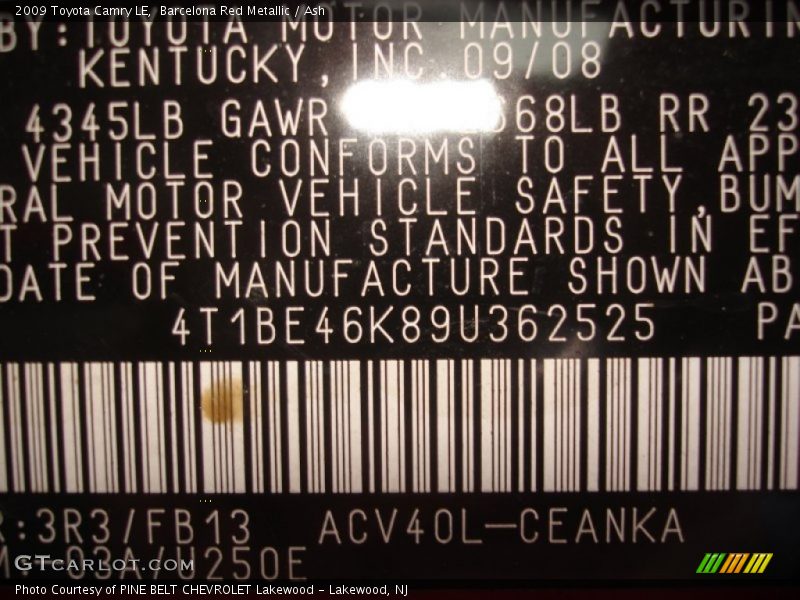 Barcelona Red Metallic / Ash 2009 Toyota Camry LE