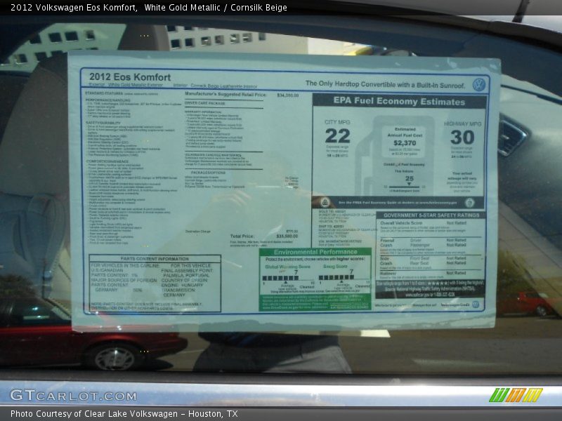  2012 Eos Komfort Window Sticker