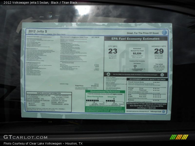 Black / Titan Black 2012 Volkswagen Jetta S Sedan