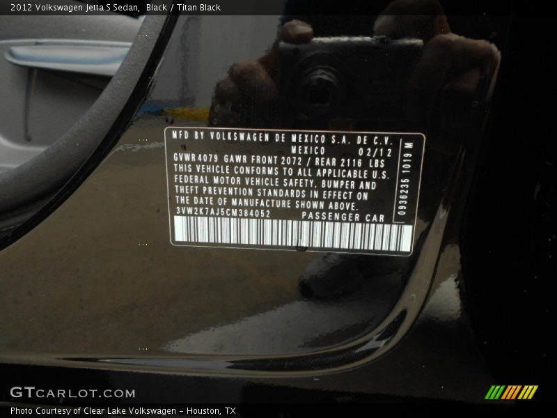 Black / Titan Black 2012 Volkswagen Jetta S Sedan