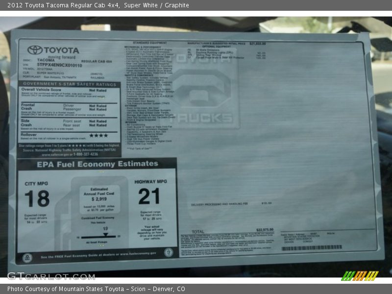 Super White / Graphite 2012 Toyota Tacoma Regular Cab 4x4