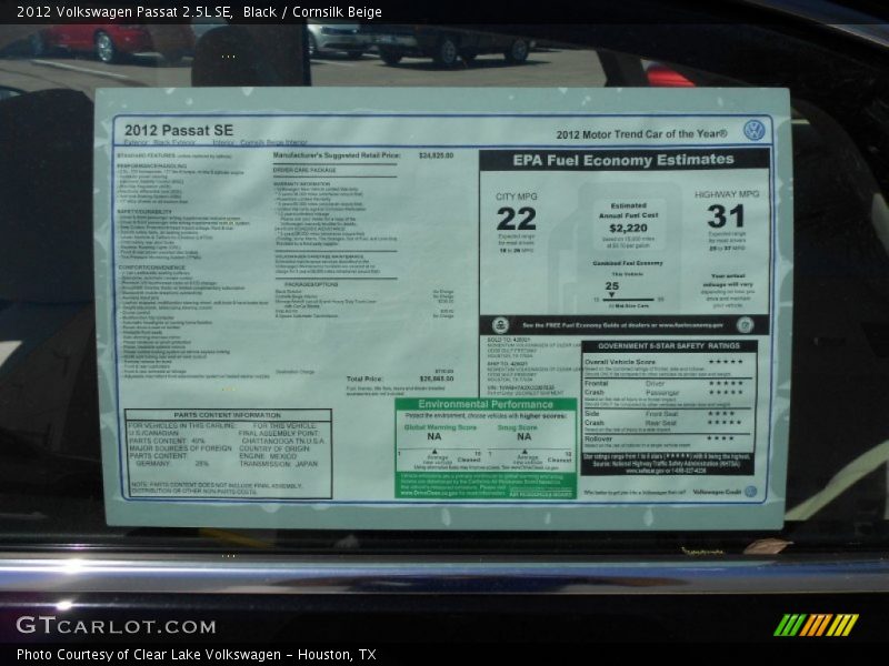Black / Cornsilk Beige 2012 Volkswagen Passat 2.5L SE