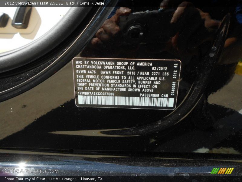 Black / Cornsilk Beige 2012 Volkswagen Passat 2.5L SE