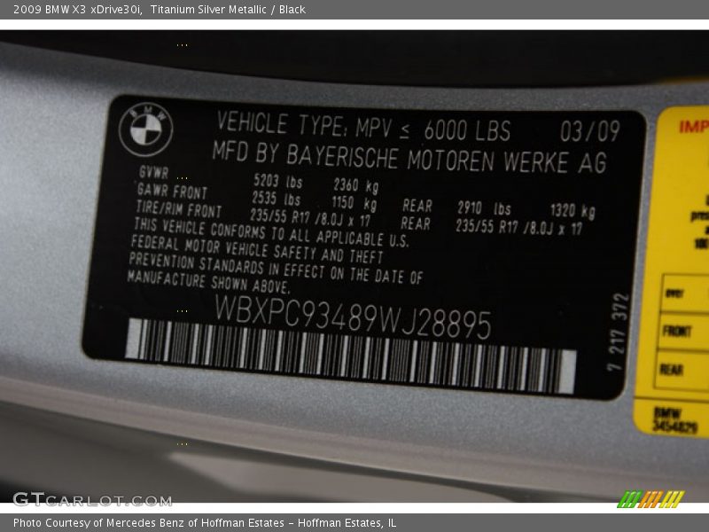 Titanium Silver Metallic / Black 2009 BMW X3 xDrive30i