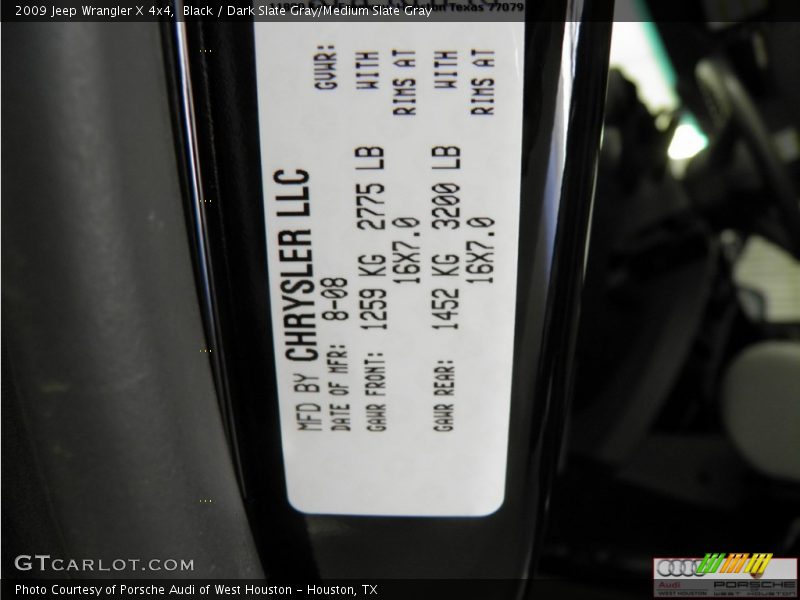 Black / Dark Slate Gray/Medium Slate Gray 2009 Jeep Wrangler X 4x4
