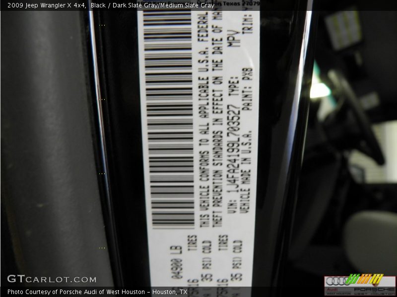 Black / Dark Slate Gray/Medium Slate Gray 2009 Jeep Wrangler X 4x4