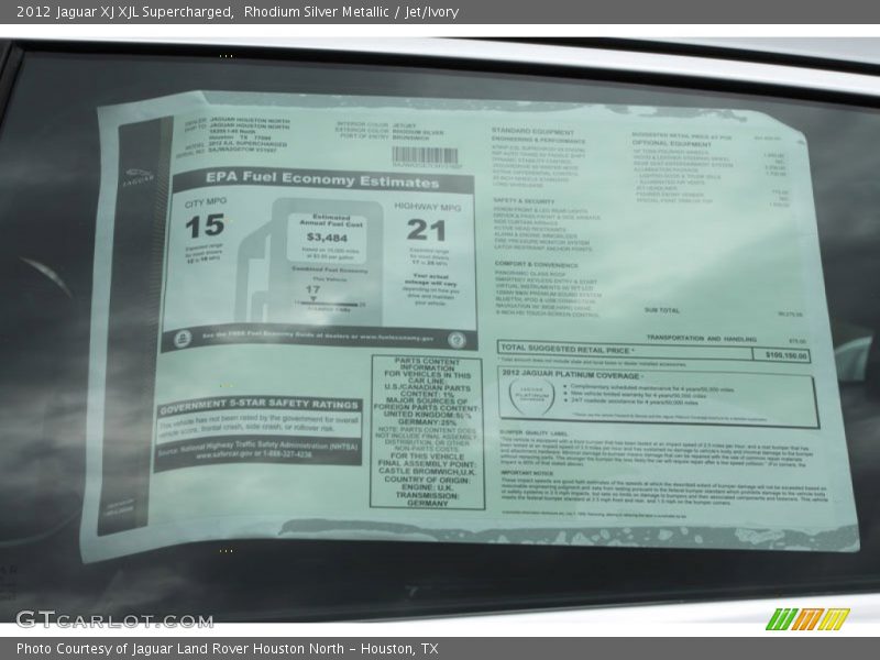 Rhodium Silver Metallic / Jet/Ivory 2012 Jaguar XJ XJL Supercharged