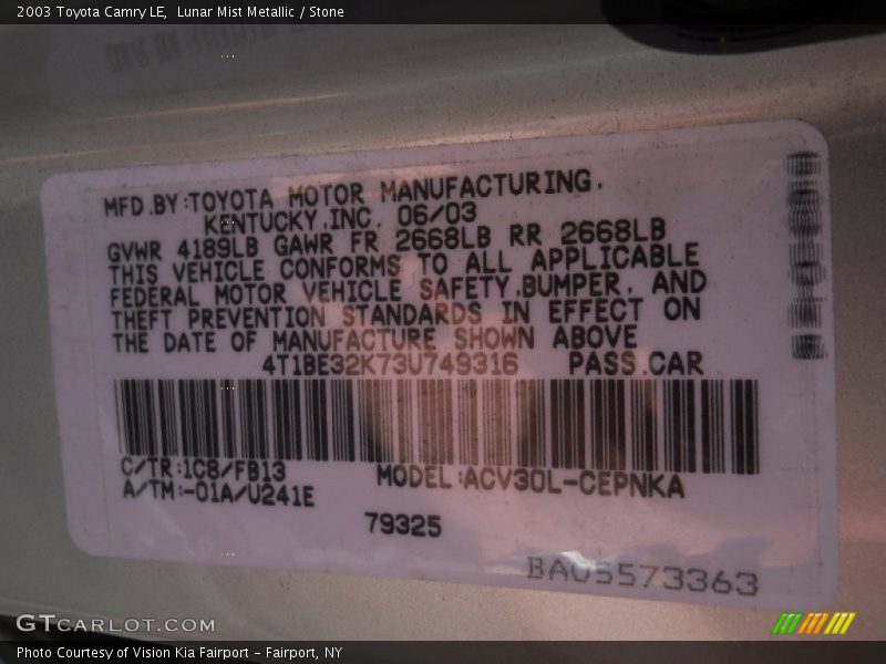 Lunar Mist Metallic / Stone 2003 Toyota Camry LE