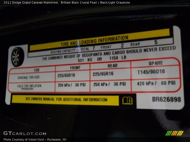 Brilliant Black Crystal Pearl / Black/Light Graystone 2011 Dodge Grand Caravan Mainstreet