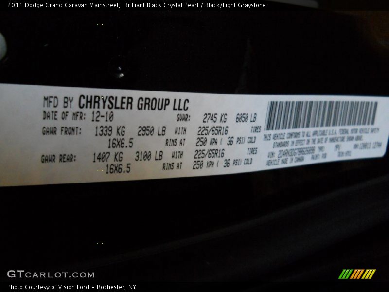 Brilliant Black Crystal Pearl / Black/Light Graystone 2011 Dodge Grand Caravan Mainstreet