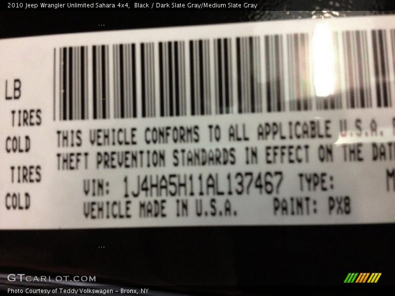 2010 Wrangler Unlimited Sahara 4x4 Black Color Code PX8