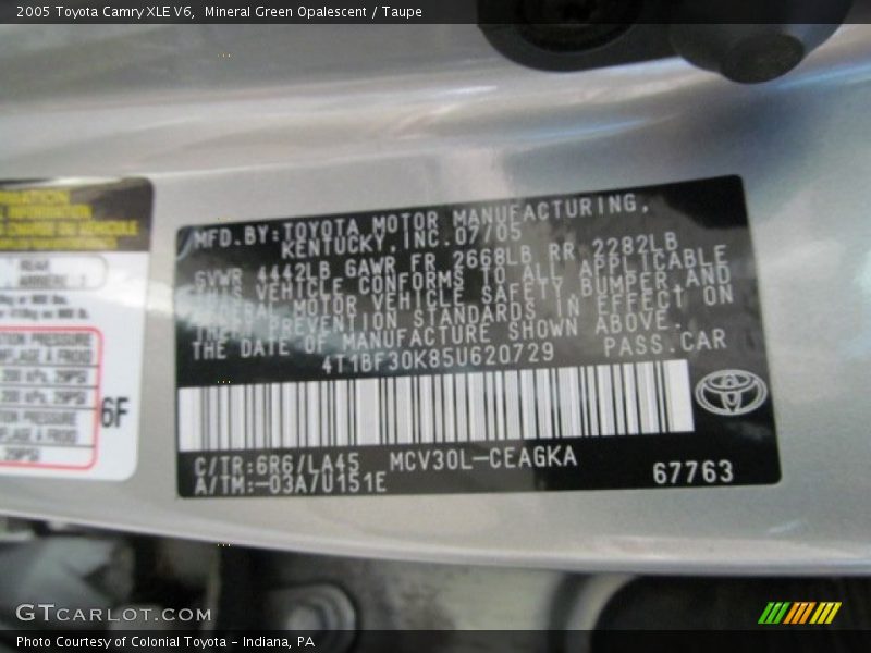 Mineral Green Opalescent / Taupe 2005 Toyota Camry XLE V6