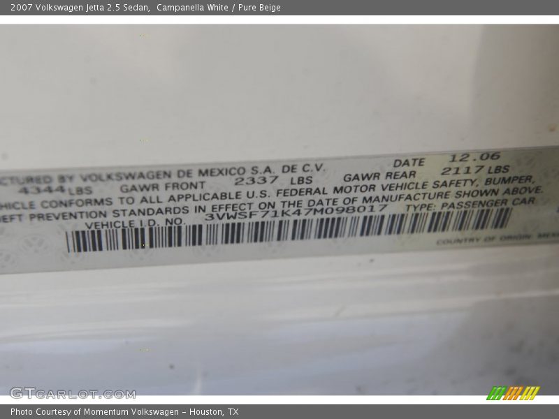 Campanella White / Pure Beige 2007 Volkswagen Jetta 2.5 Sedan