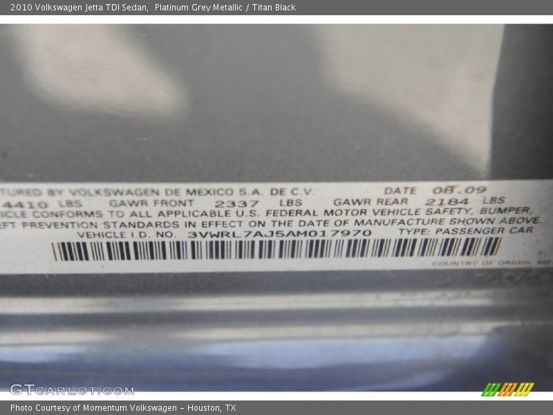 Platinum Grey Metallic / Titan Black 2010 Volkswagen Jetta TDI Sedan