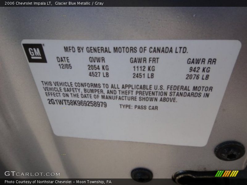 Glacier Blue Metallic / Gray 2006 Chevrolet Impala LT