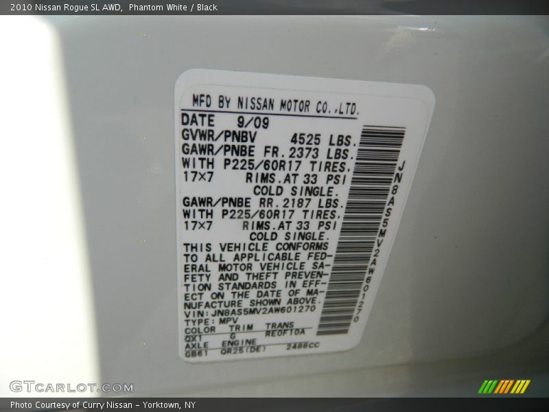 Phantom White / Black 2010 Nissan Rogue SL AWD
