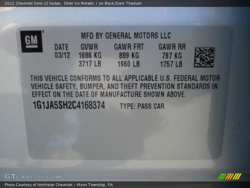 Silver Ice Metallic / Jet Black/Dark Titanium 2012 Chevrolet Sonic LS Sedan