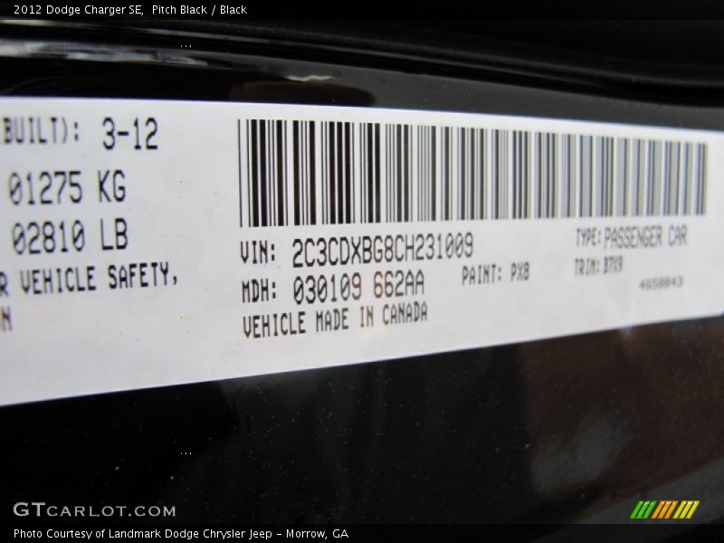 Pitch Black / Black 2012 Dodge Charger SE