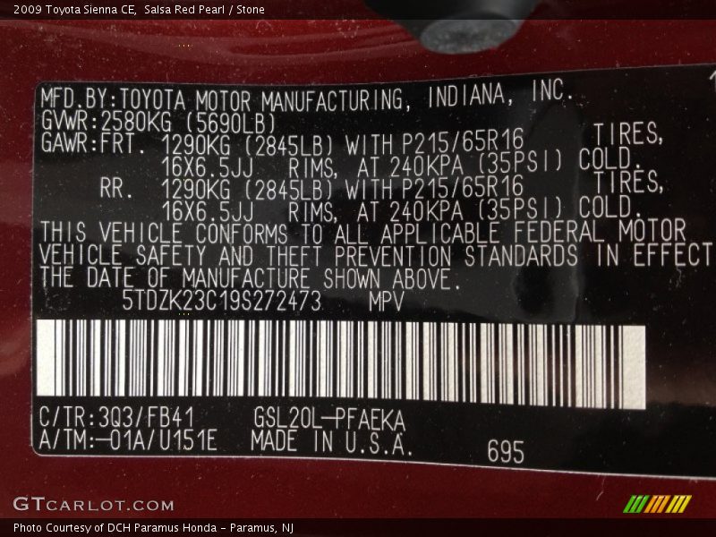 Salsa Red Pearl / Stone 2009 Toyota Sienna CE