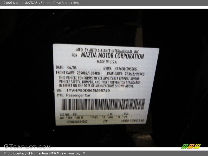 Onyx Black / Beige 2006 Mazda MAZDA6 s Sedan