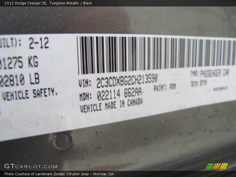 2012 Charger SE Tungsten Metallic Color Code PDM