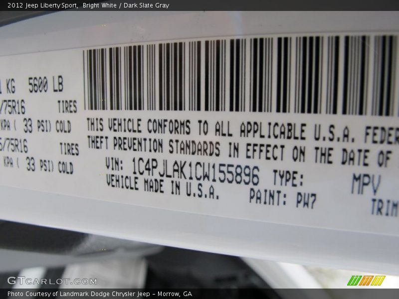 2012 Liberty Sport Bright White Color Code PW7
