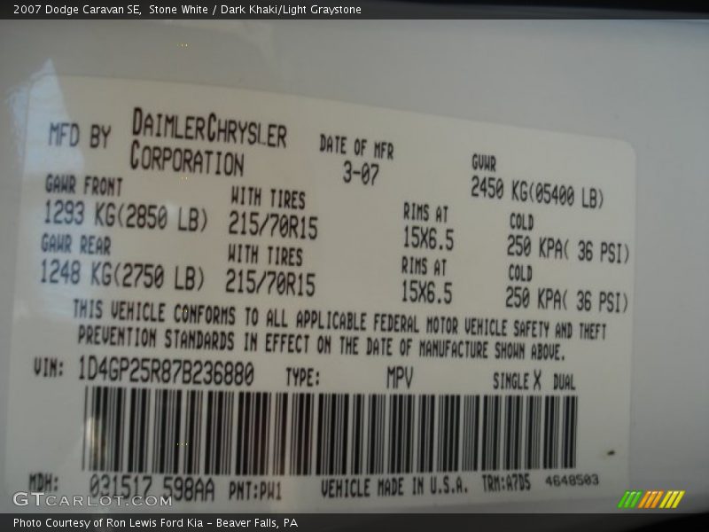 Stone White / Dark Khaki/Light Graystone 2007 Dodge Caravan SE