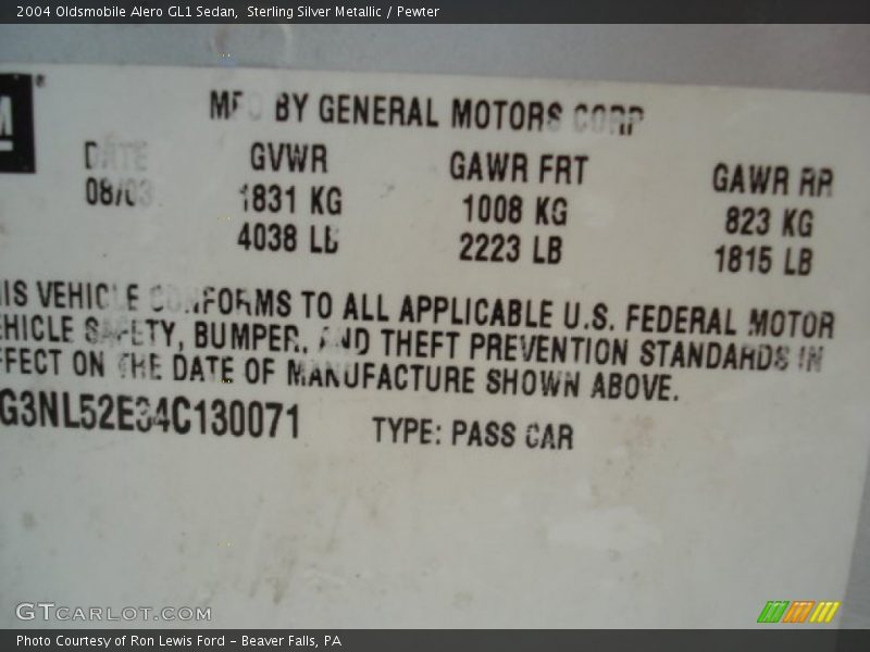 Sterling Silver Metallic / Pewter 2004 Oldsmobile Alero GL1 Sedan