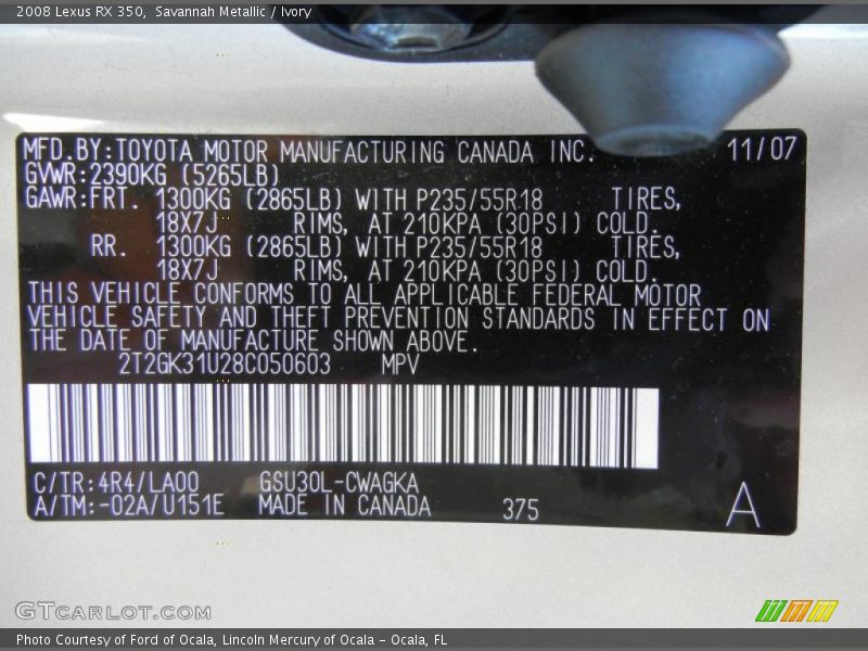 2008 RX 350 Savannah Metallic Color Code 4R4
