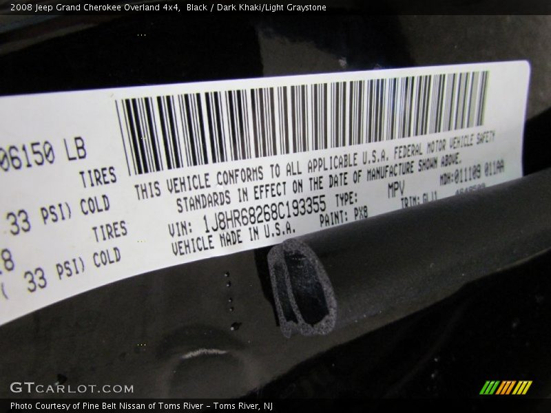 Black / Dark Khaki/Light Graystone 2008 Jeep Grand Cherokee Overland 4x4