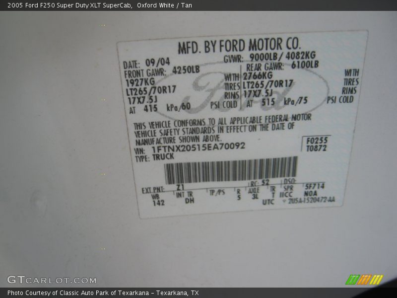 Oxford White / Tan 2005 Ford F250 Super Duty XLT SuperCab