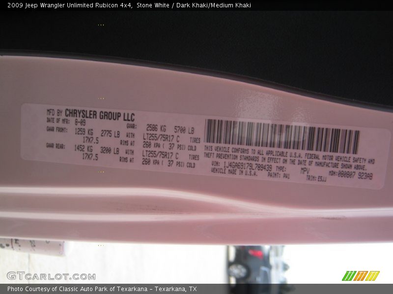 Stone White / Dark Khaki/Medium Khaki 2009 Jeep Wrangler Unlimited Rubicon 4x4